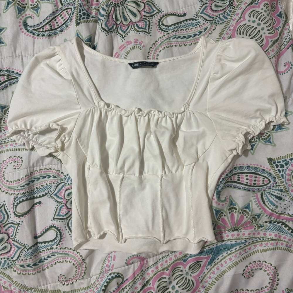 SHEIN White Puff Sleeve Blouse